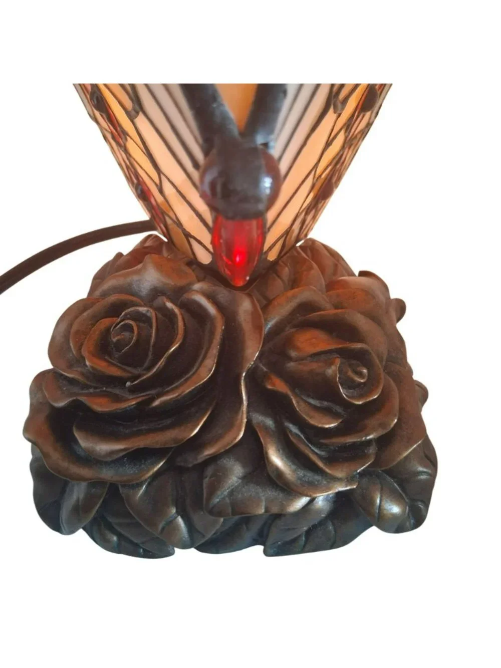 Tiffany Style Butterfly Stained Glass Lamp Bronze Floral Base  Vintage Quoizel